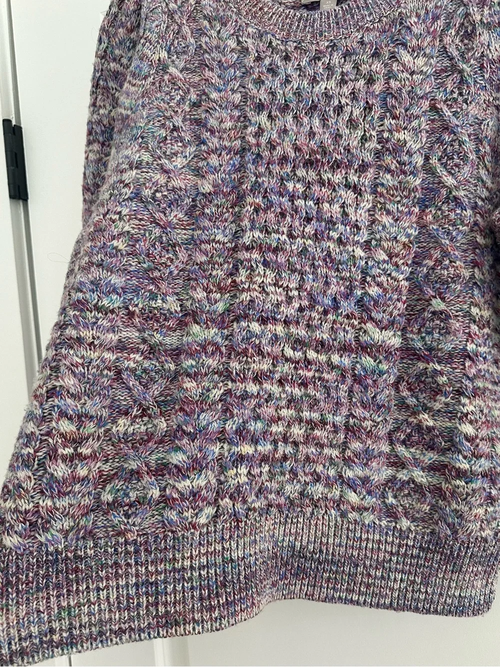 J.Crew 100% Wool Marled Cable Knit Fisherman’s Sweater - Purple Multicolor